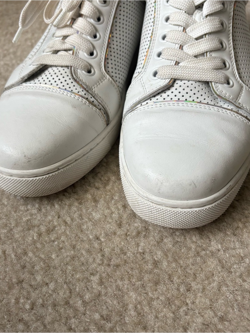 Christian Louboutin Fun Viara Flat Sneakers Bianco Holographic Logo Womens 38.5 - Picture 12 of 15